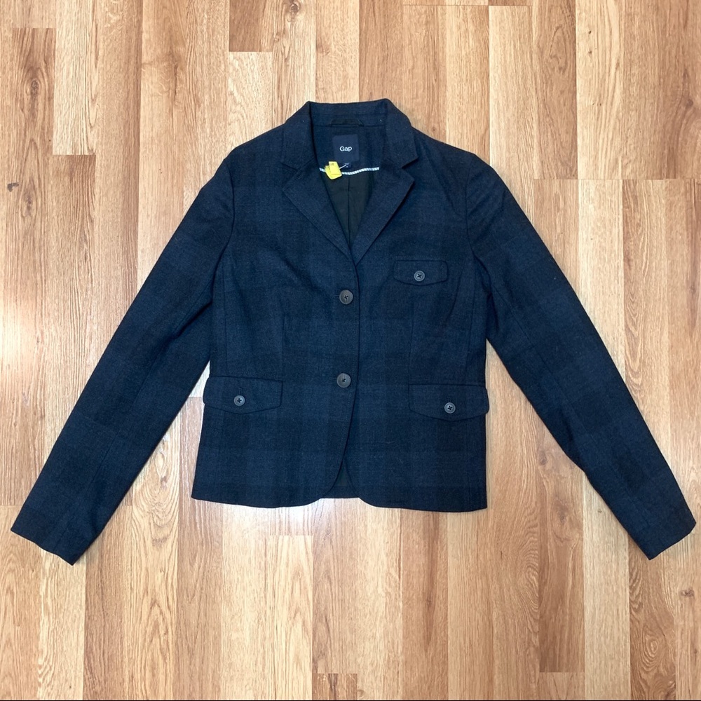 Navy and Green Tartan Plaid Wool Blazer